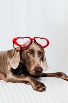 A Dog Wearing Red Framed Eyeglasses